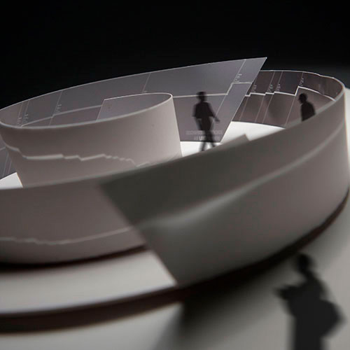 Modell des Pavillons „Speed Records“ mit spiralförmigen Ebenen